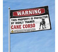 Drapeaux pour chambre de filles avertissant cette propriété est protégée par une canne hautement entraînée Corso Drapeau art décoration de chambre pour homme (120 x 180 cm)