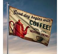 Drapeaux pour chambre de filles « Good Day Begins With Coffee Served Here ! » Drapeau occidental pour décoration d'intérieur drôles (60 x 90 cm)
