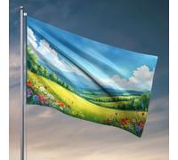 Drapeaux pour chambre de filles Une prairie vibrante avec des fleurs colorées sous un ciel bleu vif. Drapeau décoration de porche Accessoires pour joueurs (60 x 90 cm)