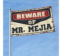 Drapeaux pour chambre de garçon « Beware of Mr. Mejia » - Drapeaux de dortoir pour filles - Accessoires de piscine (30 x 45 cm)