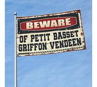 Drapeaux pour chambre de garçon « Beware of Petit Basset Griffon Vendée » Décoration de porte extérieure (30 x 45 cm)