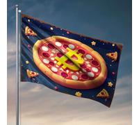 Drapeaux pour chambre de garçon Bitcoin Pizza Day Célébration Illustration Drapeau de jardin Décorations d'extérieur d'hiver pour terrasse (30 x 45 cm)