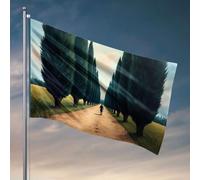 Drapeaux pour chambre de garçons A Lone Figure Walks Down A Tree-Lined Path. Drapeaux amusants pour dortoir universitaire filles chambre à coucher (60 x 90 cm)