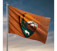 Drapeaux pour chambre de garçons montagne, arbres, bison, signe en forme de bouclier. Drapeau décoratif pour toilettes Accessoires de chambre pour adolescents garçons (120 x 180 cm)