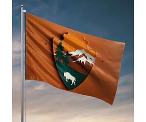 Drapeaux pour chambre de garçons montagne, arbres, bison, signe en forme de bouclier. Drapeau décoratif pour toilettes Accessoires de chambre pour adolescents garçons (120 x 180 cm)