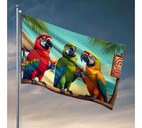 Drapeaux pour chambre de garçons perroquets profitant de boissons tropicales sur la plage. Drapeaux universitaires pour dortoir, pour chambre de gars drôles (60 x 90 cm)