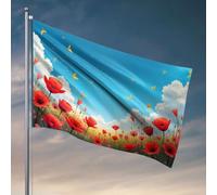 Drapeaux pour chambre de garçons Un champ de coquelicots rouges sous un ciel bleu avec nuages. Drapeaux de jardin, décorations d'extérieur d'hiver pour terrasse (30 x 45 cm)
