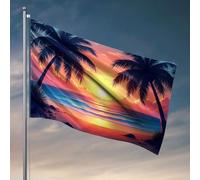 Drapeaux pour chambre de gars avec cadre de palmiers drôles, un coucher de soleil serein sur l'océan, drapeau amusant pour décoration de maison et de voiture (30 x 45 cm)