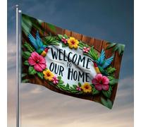 Drapeaux pour chambre drôle Bienvenue dans notre maison colorée! Drapeau Décorations de porche Drapeau extérieur pour dortoir Drôle (60 x 90 cm)