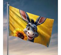Drapeaux pour chambre drôle un âne joyeux avec des tournesols. Drapeau de bienvenue pour porche debout Décoration rétro (120 x 180 cm)