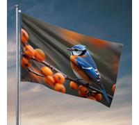 Drapeaux pour chambre drôle Un oiseau coloré perché sur une branche orné de baies orange vif drapeau grotte homme bar décorations extérieures pour jardin Cleara (152 x 244 cm)