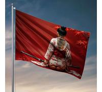 Drapeaux pour chambre drôle une femme dans un kimono floral avec une épée, entouré de feuilles rouges. Drapeau de bienvenue pour porche debout Décoration rétro (120 x 180 cm)
