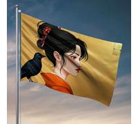 Drapeaux pour chambre drôle une femme dans un kimono orange avec un drapeau oiseau noir drôle décoration de chambre à coucher pour hommes (30 x 45 cm)