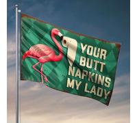 Drapeaux pour chambre - Flamant rose amusant tenant du papier toilette avec texte « Your Butt Towels My Lady » - Drapeau décoratif pour porche - Drapeau extérieur pour dortoir - Drôle (120 x 180 cm)