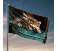 Drapeaux pour chambre garçon Un joli chaton endormi dans un seau vert. Drapeau décoratif pour toilettes Accessoires de chambre pour adolescents garçons (120 x 180 cm)