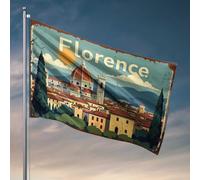 Drapeaux pour chambre garçon vintage paysage urbain de Florence avec Duomo et drapeau toscane à breloques pour extérieur, terrasse, décoration de maison (152 x 244 cm)