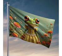 Drapeaux pour chambre Guys Funny A Frog In A Yellow Dress Entouré de fleurs. Drapeau cool Poster Drapeaux Ornements de cour Extérieur (152 x 244 cm)