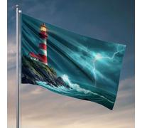 Drapeaux pour chambre Guys Funny A Lighthouse Stands Tall As Lightning Strikes The Ocean. Drapeau cool affiche drapeaux décoration de cour (152 x 244 cm)