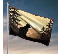 Drapeaux pour chambre Silhouette amusante d'un chat noir dans une forêt au coucher du soleil. Drapeau décoratif pour porche extérieur pour dortoir (120 x 180 cm)