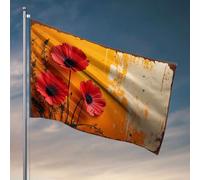 Drapeaux pour chambre - Trois fleurs rouges sur fond orange - Drapeau de bienvenue pour porche debout - Décoration rétro (30 x 45 cm)