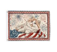 Drapeaux pour chat pour extérieur, feux d'artifice vintage patriotiques et étoiles du 4 juillet, drapeaux rouges avec bannière en corde, décoration d'extérieur résistante à la décoloration pour porche