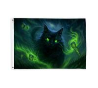 Drapeaux pour chat pour extérieur, flammes vertes mystiques, symboles magiques d'Halloween noirs décoratifs avec œillets pour terrasse, patio, camping, porche, 0,6 x 0,9 m