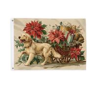 Drapeaux pour chien pour extérieur, Noël vintage en traîneau poinsettia de Noël - Bannière décorative résistante à la décoloration pour porche, jardin, balcon, maison - 61 x 0,9 m