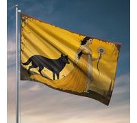 Drapeaux pour décoration de chambre - Robe dorée, loup noir : un conte mystérieux - Drapeau déplié - Décorations de jardin ou de bar (60 x 90 cm)