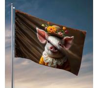 Drapeaux pour décoration de chambre Un cochon portant un chapeau floral et un col en dentelle. Drapeau de cour Ornements d'extérieur Décoration extérieure (120 x 180 cm)
