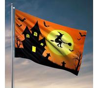 Drapeaux pour décoration de chambre, une sorcière vole sur un balai contre un drapeau de pleine lune, décoration d'extérieur (120 x 180 cm)