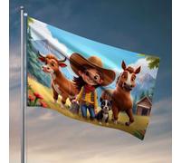Drapeaux pour dortoir universitaire « A Girl In Cowboy Tenues Walks With Her Animals On A Sunny Day » Drapeaux de jardin d'hiver Drapeaux décoratifs (60 x 90 cm)