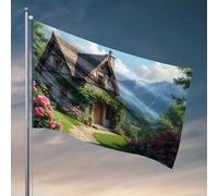 Drapeaux pour dortoir universitaire - Cottage confortable dans les montagnes avec de belles roses - Drapeaux cool pour chambre de gars - Support de drapeau de jardin (120 x 180 cm)