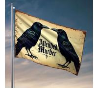 Drapeaux pour dortoir universitaire Deux corbeaux face avec le texte « Attended Murder » en police gothique. Drapeaux de jardin d'hiver décoratifs (60 x 90 cm)