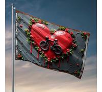 Drapeaux pour dortoir universitaire Love In Motion : un vélo en forme de cœur au milieu des fleurs, drapeau étudiant, athlète, adolescent (60 x 90 cm)