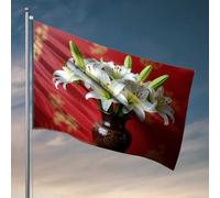 Drapeaux pour dortoir universitaire, lys blancs dans un vase marron sur fond rouge, drapeau cool pour chambre gars, jardin (60 x 90 cm)