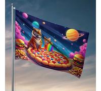 Drapeaux pour dortoir universitaire Motif chats de l'espace festif sur pizza cosmique décoration rétro décoration vintage (30 x 45 cm)