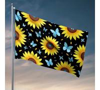 Drapeaux pour dortoir universitaire - Motif tournesol et papillon - Drapeau de fond cool pour chambre de gars - Support de drapeau de jardin (120 x 180 cm)