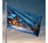 Drapeaux pour dortoir universitaire, nuit de Noël dans le village enneigé, drapeau cool drapeaux pour chambre gars jardin support de drapeau (120 x 180 cm)