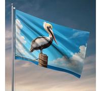 Drapeaux pour dortoir universitaire - Pélican perché sur un poteau en bois - Décoration rétro - Décoration vintage (152 x 244 cm)