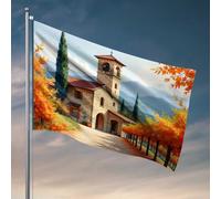 Drapeaux pour dortoir universitaire Sérénité automnale : une église de village dans les collines Drapeau cool drapeaux chambre garys jardin drapeau support de drapeau (30 x 45 cm)
