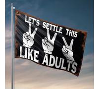 Drapeaux pour dortoir universitaire « Settle Like Adult » : signe de paix pour défi - Drapeaux cool pour chambre de gars - Support de drapeau de jardin (120 x 180 cm)