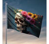 Drapeaux pour dortoir universitaire Tête de mort avec fleurs : un drapeau d'art mystérieux drapeaux cool pour chambre gars jardin drapeau support (152 x 244 cm)