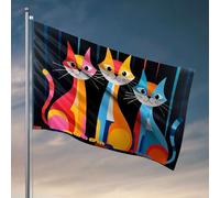 Drapeaux pour dortoir universitaire Trois chats colorés assis ensemble. Drapeau extérieur Accessoires de bar Décoration pour chambre à coucher (120 x 180 cm)