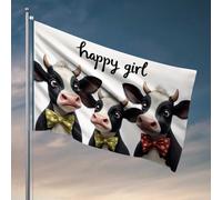 Drapeaux pour dortoir universitaire, trois vaches mignonnes avec nœuds papillon à pois, drapeau cool pour chambre, jardin, support de drapeau (60 x 90 cm)