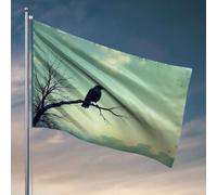 Drapeaux pour dortoir universitaire Un corbeau perché sur une branche d'arbre nue. Drapeaux de jardin d'hiver pour l'extérieur (60 x 90 cm)