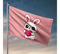 Drapeaux pour dortoir universitaire Un joli lapin blanc tenant un cœur rouge. Drapeau extérieur Accessoires de bar Décoration pour chambre à coucher (152 x 244 cm)