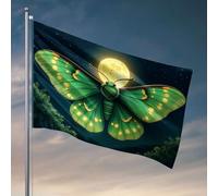 Drapeaux pour dortoir universitaire Un papillon vert avec des taches lumineuses vole sous une pleine lune. Drapeau extérieur Accessoires de bar Décoration pour chambre à coucher (152 x 244 cm)