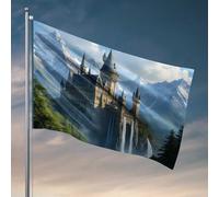 Drapeaux pour dortoirs, château fantastique dans les montagnes, drapeau de jardin, accessoires de chambre pour hommes (120 x 180 cm)