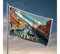 Drapeaux pour dortoirs colorés canaux de Venise avec gondoliers et architectes historiques, décorations de cour d'extérieur (152 x 244 cm)