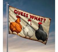 Drapeaux pour dortoirs, trois poules debout, le dos tourné. Drapeaux amusants pour décoration de terrasse d'extérieur (60 x 90 cm)